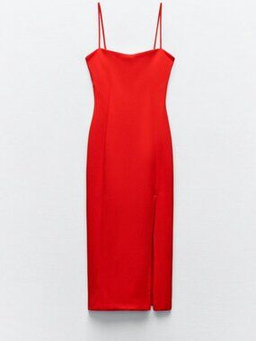 Red Crepe Strappy Dress Zara